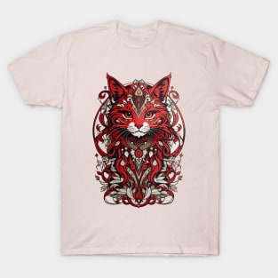 Red kitten tribal fusion art design T-Shirt